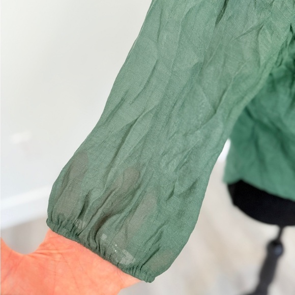 Mine Green Button Up Front Tie Blouse (L) - Picture 4 of 8